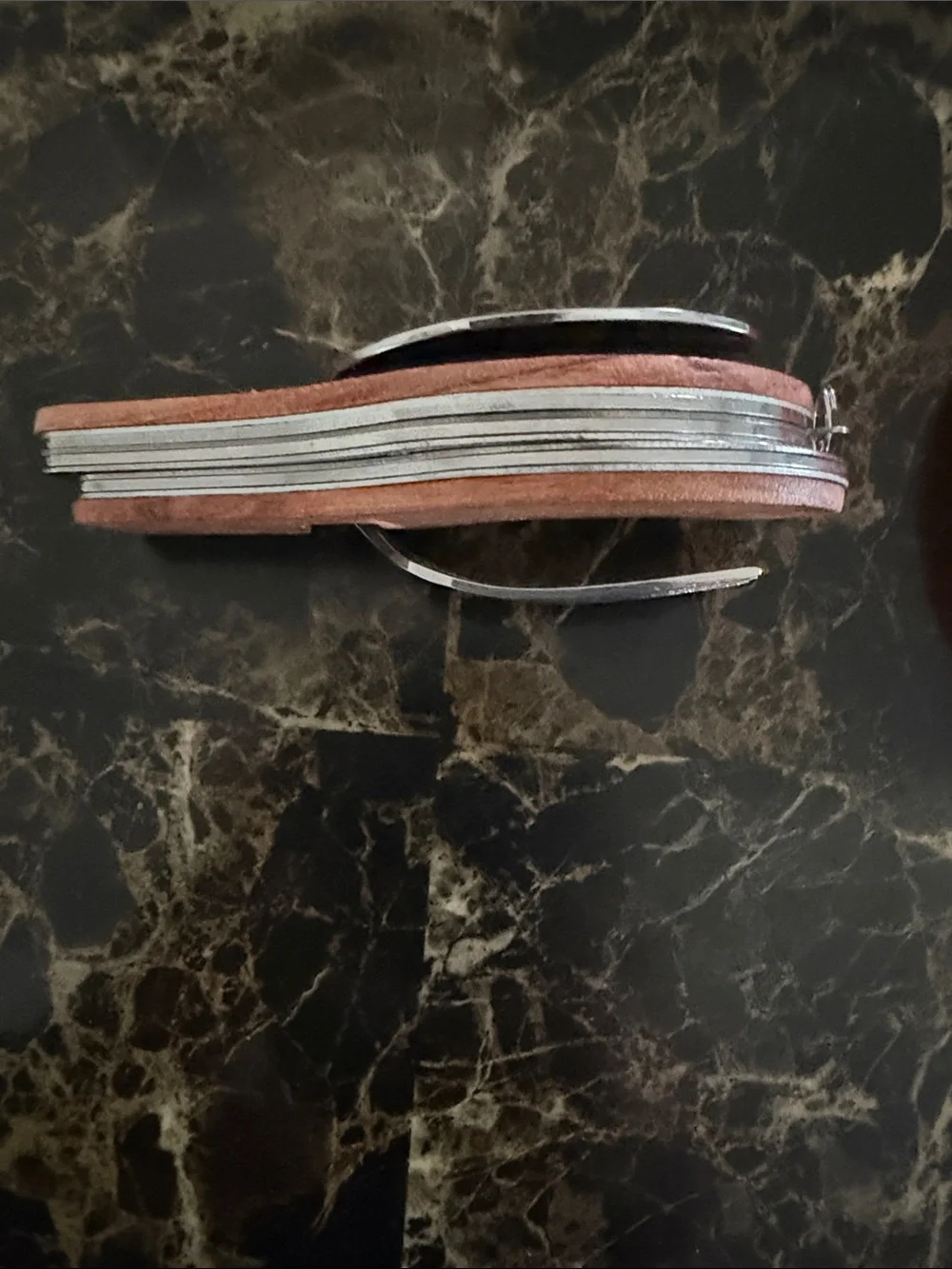 Slim Brown Leather Key & Card Holder with Metal Clip
